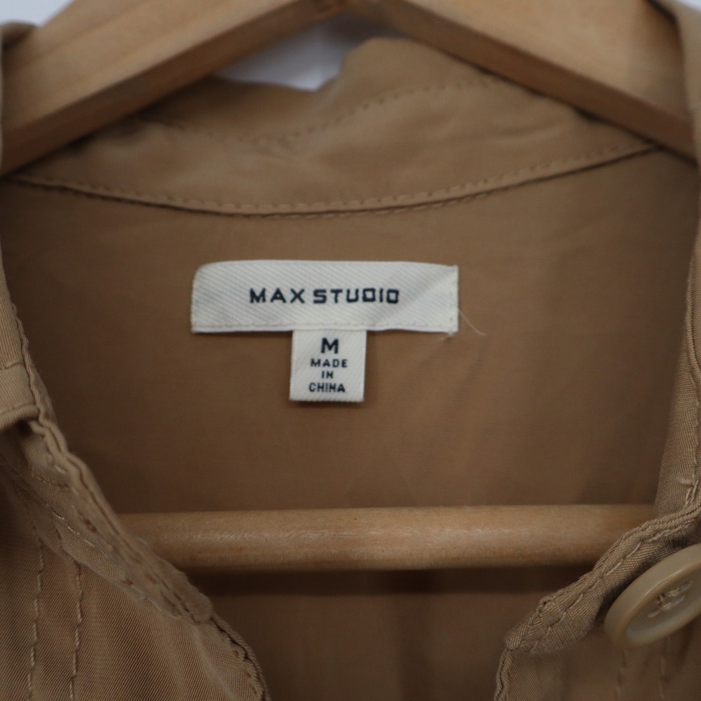 Max Studio Womens Utility Jumpsuit Tan Brown Long Sleeve Tie Waist Size M - Picture 2 of 5